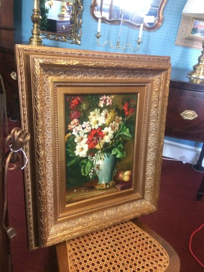Vintage Oil on Canvas, Signed and Framed, Still Life with Fruit and Flowers - Image 3