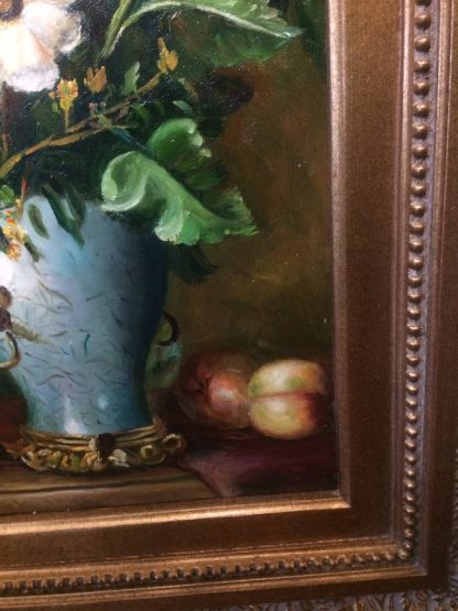 Vintage Oil on Canvas, Signed and Framed, Still Life with Fruit and Flowers - Image 6