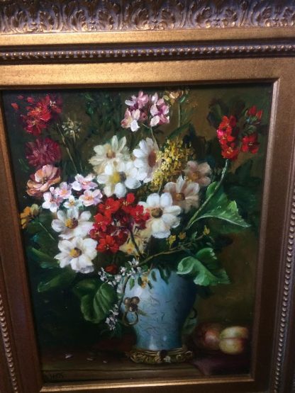 Vintage Oil on Canvas, Signed and Framed, Still Life with Fruit and Flowers - Image 7