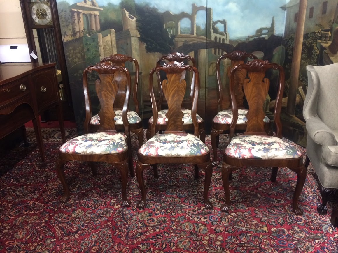 Vintage Dining Chairs, Queen Anne Dining Chairs, Set of Six - Image 10
