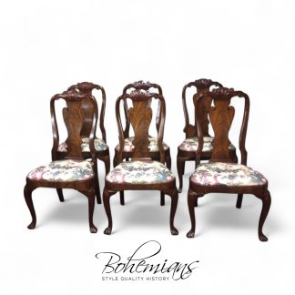 Vintage Dining Chairs, Queen Anne Dining Chairs, Set of Six