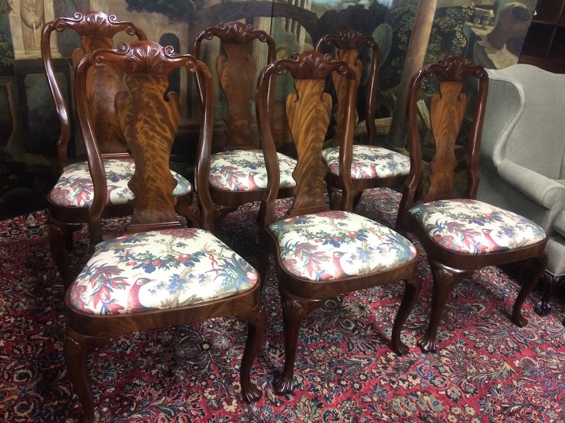 Vintage Dining Chairs, Queen Anne Dining Chairs, Set of Six - Image 8