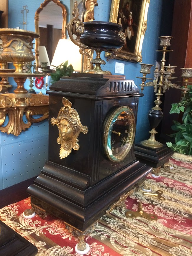 Antique Marble Clock with Garniture Set, French Clock Set - Image 7