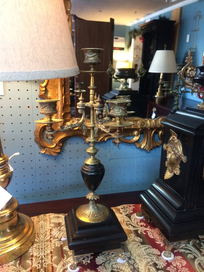 Antique Marble Clock with Garniture Set, French Clock Set