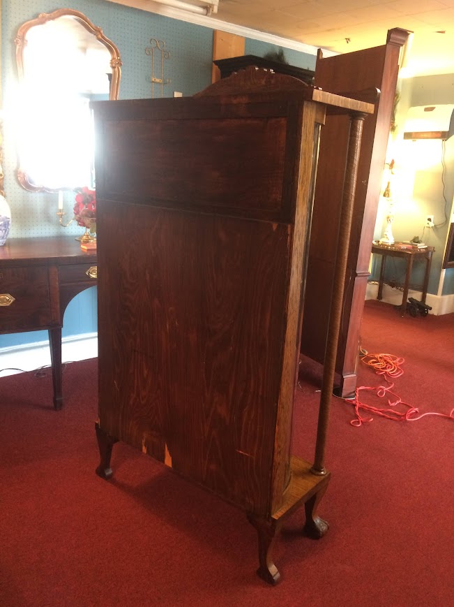 Antique Oak Bowed Glass Cabinet, Northwind Carved Cabinet - Image 11