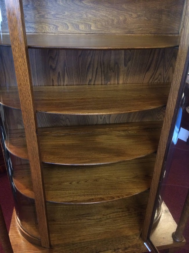 Antique Oak Bowed Glass Cabinet, Northwind Carved Cabinet - Image 6