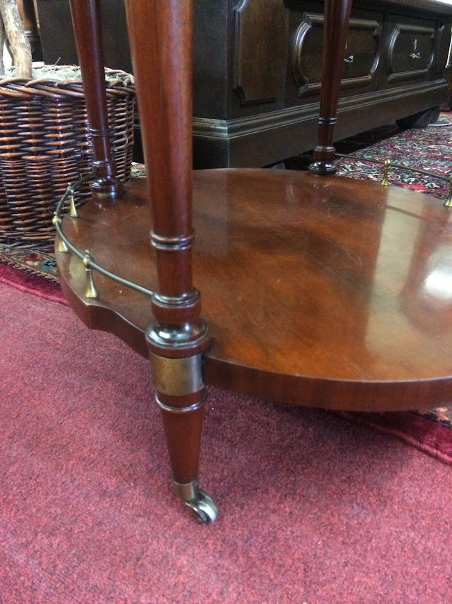 Vintage Leather Top Accent Table, Oval Drum Table, Weiman Furniture - Image 6