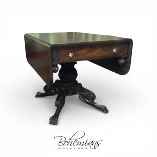 Antique Drop Leaf Table, Carved Empire Table