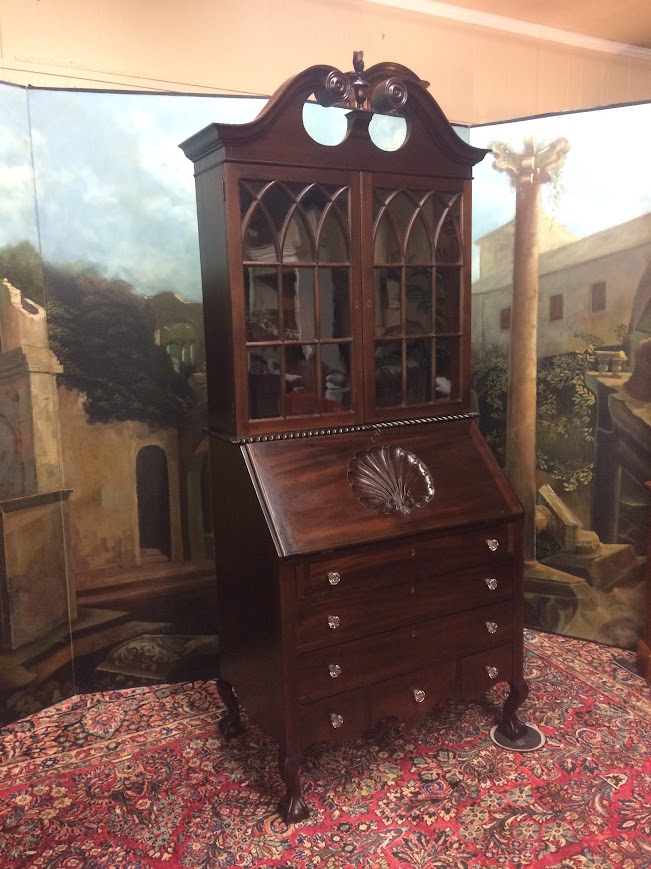 Antique Secretary Desk, Georgian Revival Desk, Two Piece Desk - Image 2