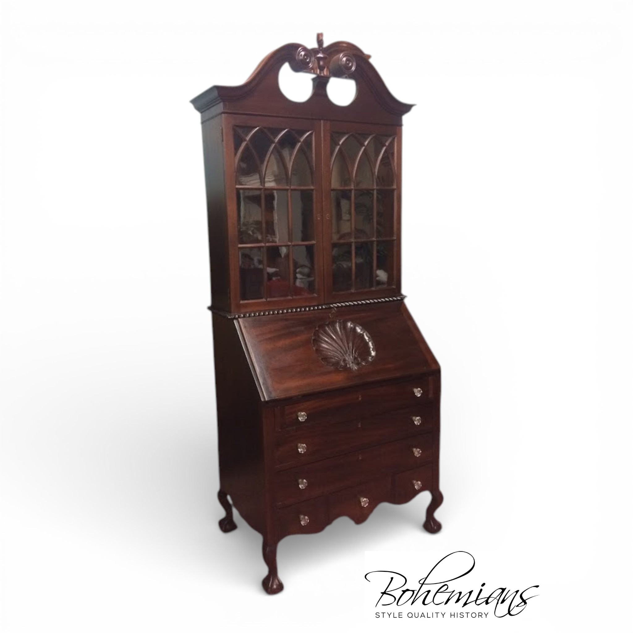 Antique Secretary Desk, Georgian Revival Desk, Two Piece Desk
