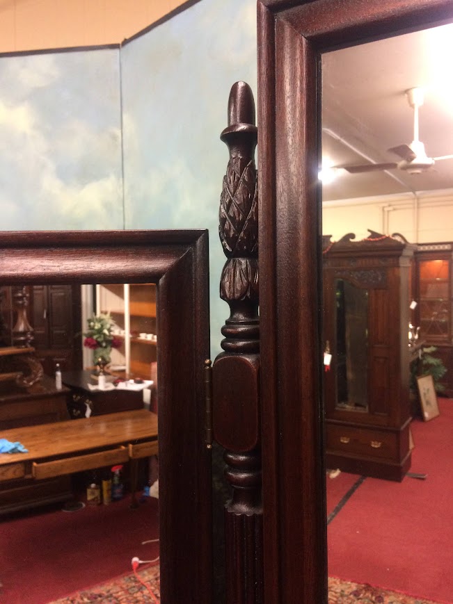 Antique Vanity with Triple Mirrors, Antique Mahogany Vanity - Image 11