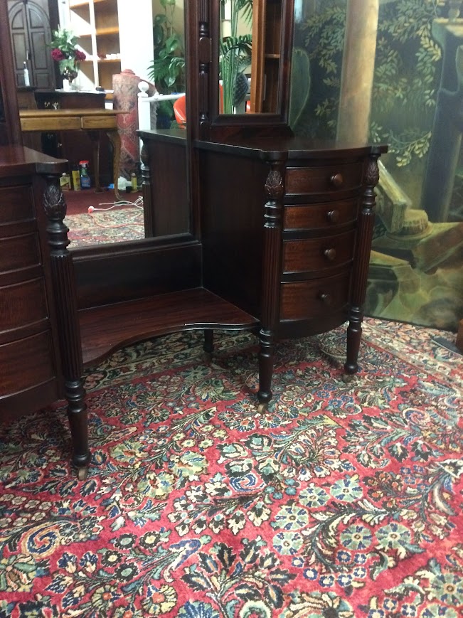 Antique Vanity with Triple Mirrors, Antique Mahogany Vanity - Image 5