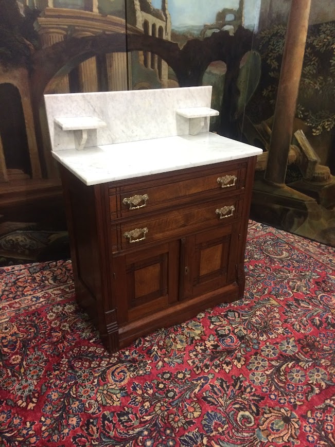 Walnut Washstand, Victorian Marble Top Washstand - Image 4