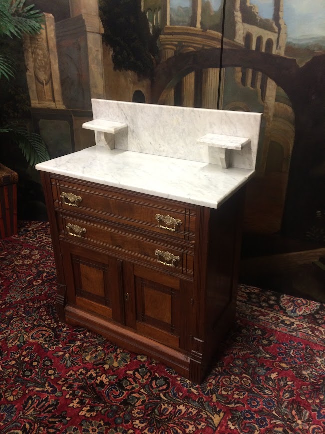 Walnut Washstand, Victorian Marble Top Washstand - Image 10