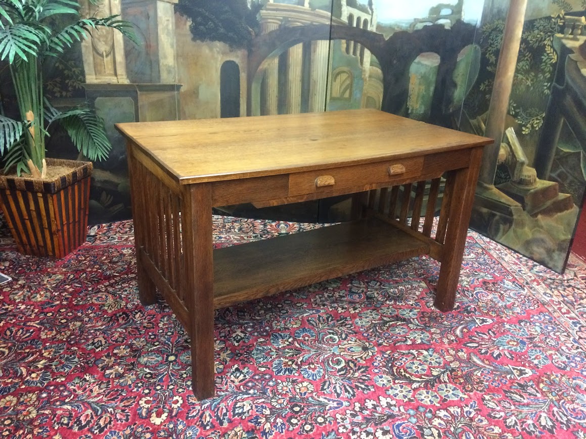 Antique Oak Mission Style Desk, Antique Oak Desk - Image 2