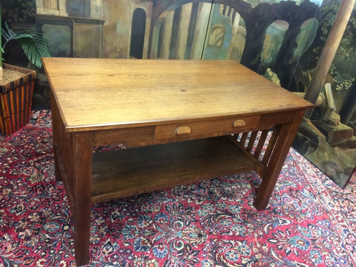 Antique Oak Mission Style Desk, Antique Oak Desk - Image 3