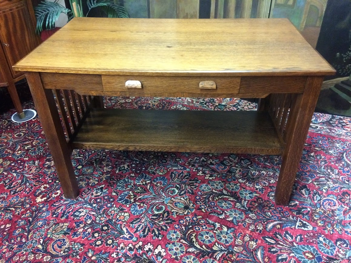Antique Oak Mission Style Desk, Antique Oak Desk - Image 5