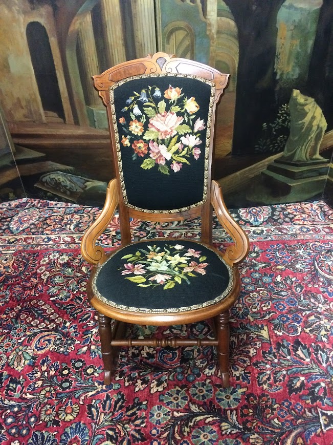 Antique Victorian Rocking Chair, Needlepoint Rocker - Image 9