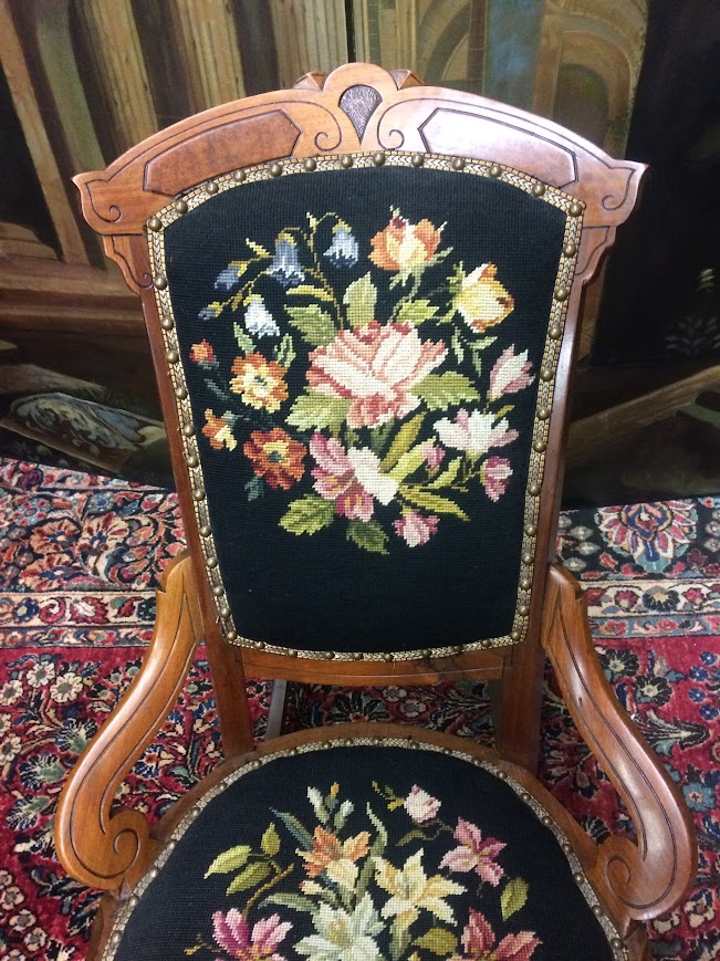 Antique Victorian Rocking Chair, Needlepoint Rocker - Image 8