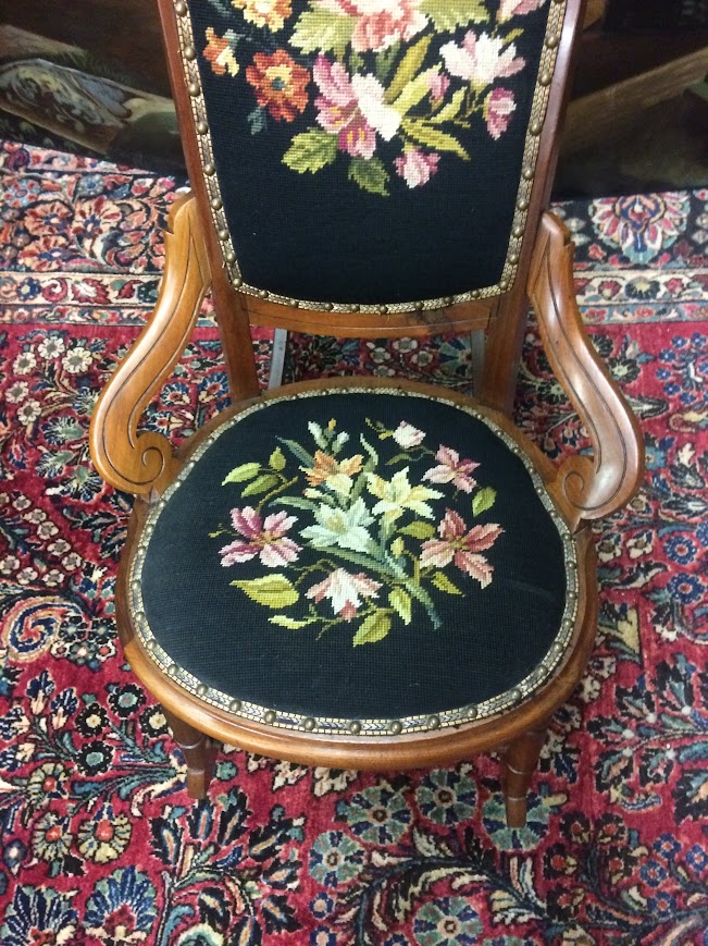 Antique Victorian Rocking Chair, Needlepoint Rocker - Image 7