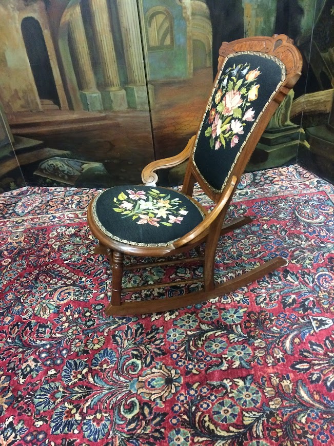 Antique Victorian Rocking Chair, Needlepoint Rocker - Image 4