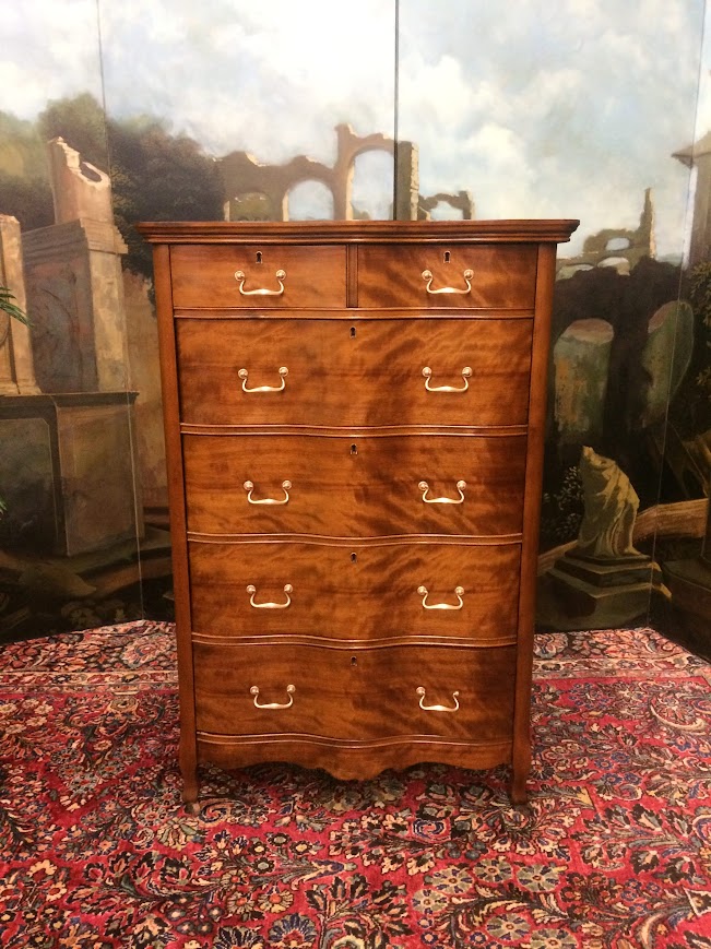 Antique Serpentine Chest, Satinwood Tall Dresser - Image 2