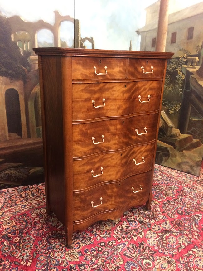 Antique Serpentine Chest, Satinwood Tall Dresser - Image 4