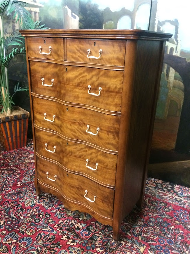 Antique Serpentine Chest, Satinwood Tall Dresser - Image 5