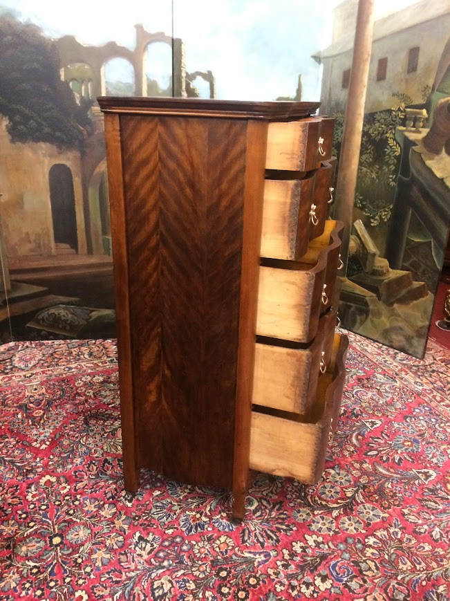 Antique Serpentine Chest, Satinwood Tall Dresser - Image 8