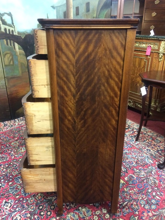 Antique Serpentine Chest, Satinwood Tall Dresser - Image 11