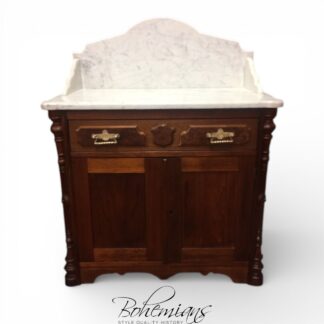Antique Washstand with Marble Top and Curved Backsplash