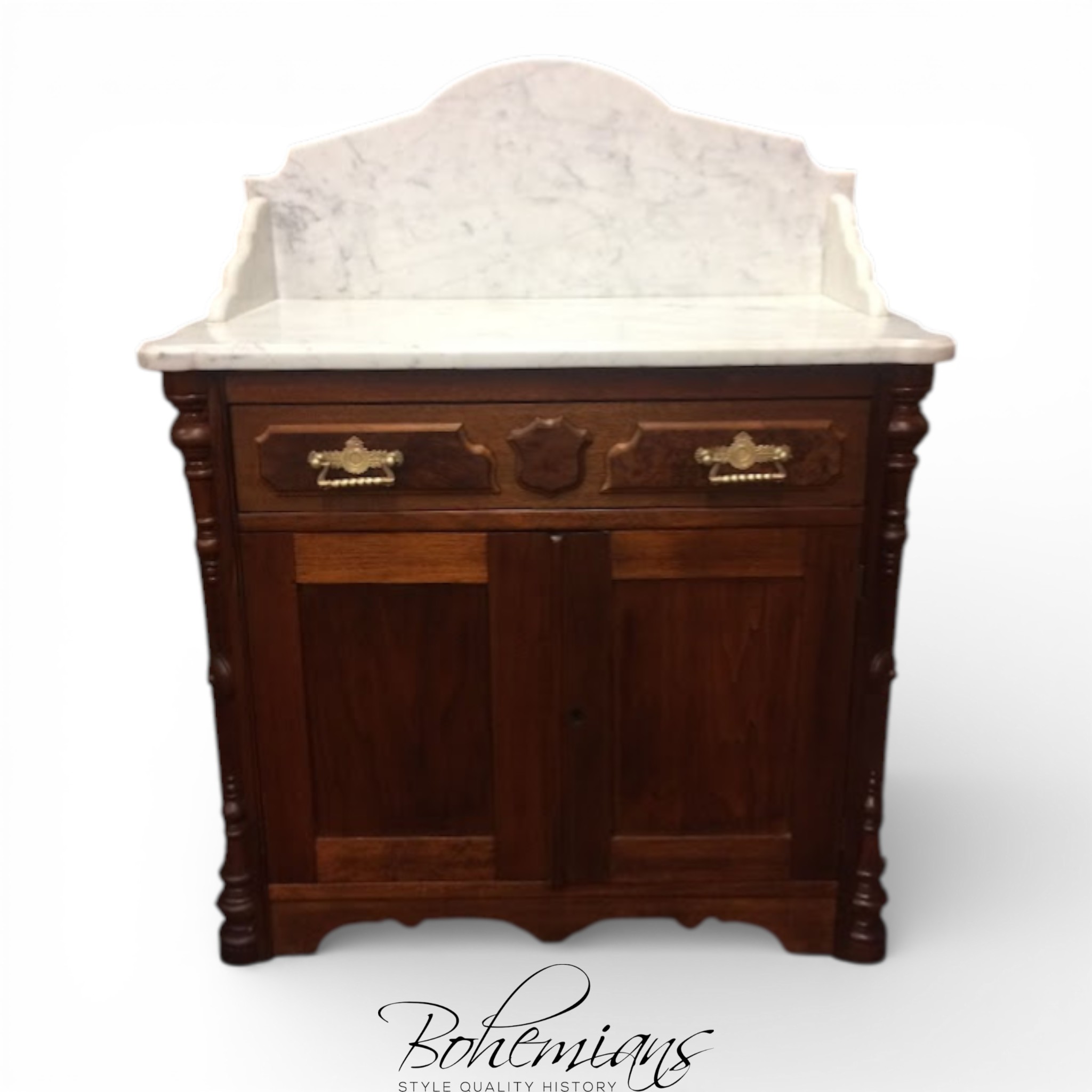 Antique Washstand with Marble Top and Curved Backsplash