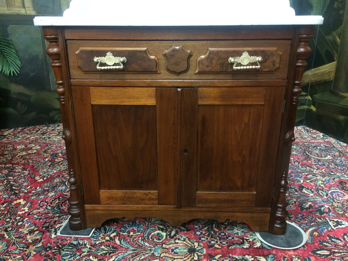 Antique Washstand with Marble Top and Curved Backsplash - Image 5