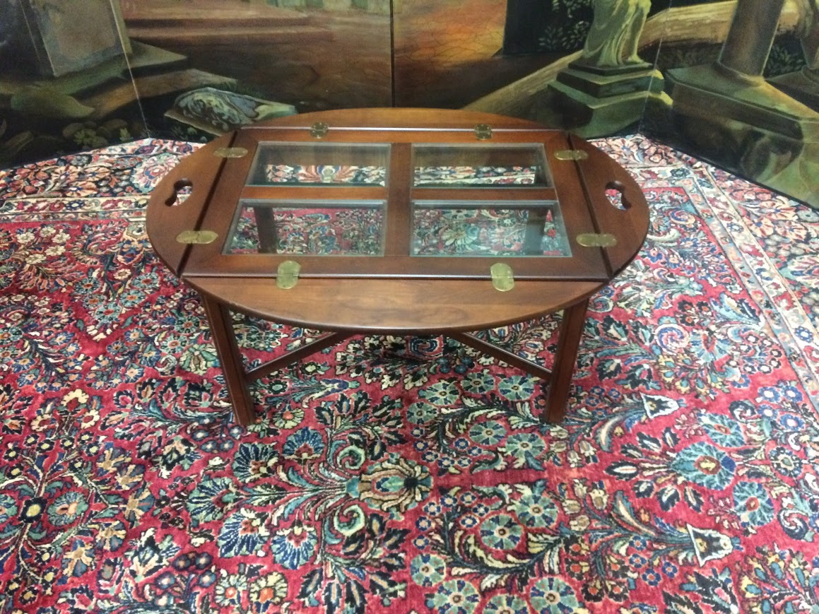 Vintage Cherry Butler's Table, Glass Top Coffee Table - Image 2
