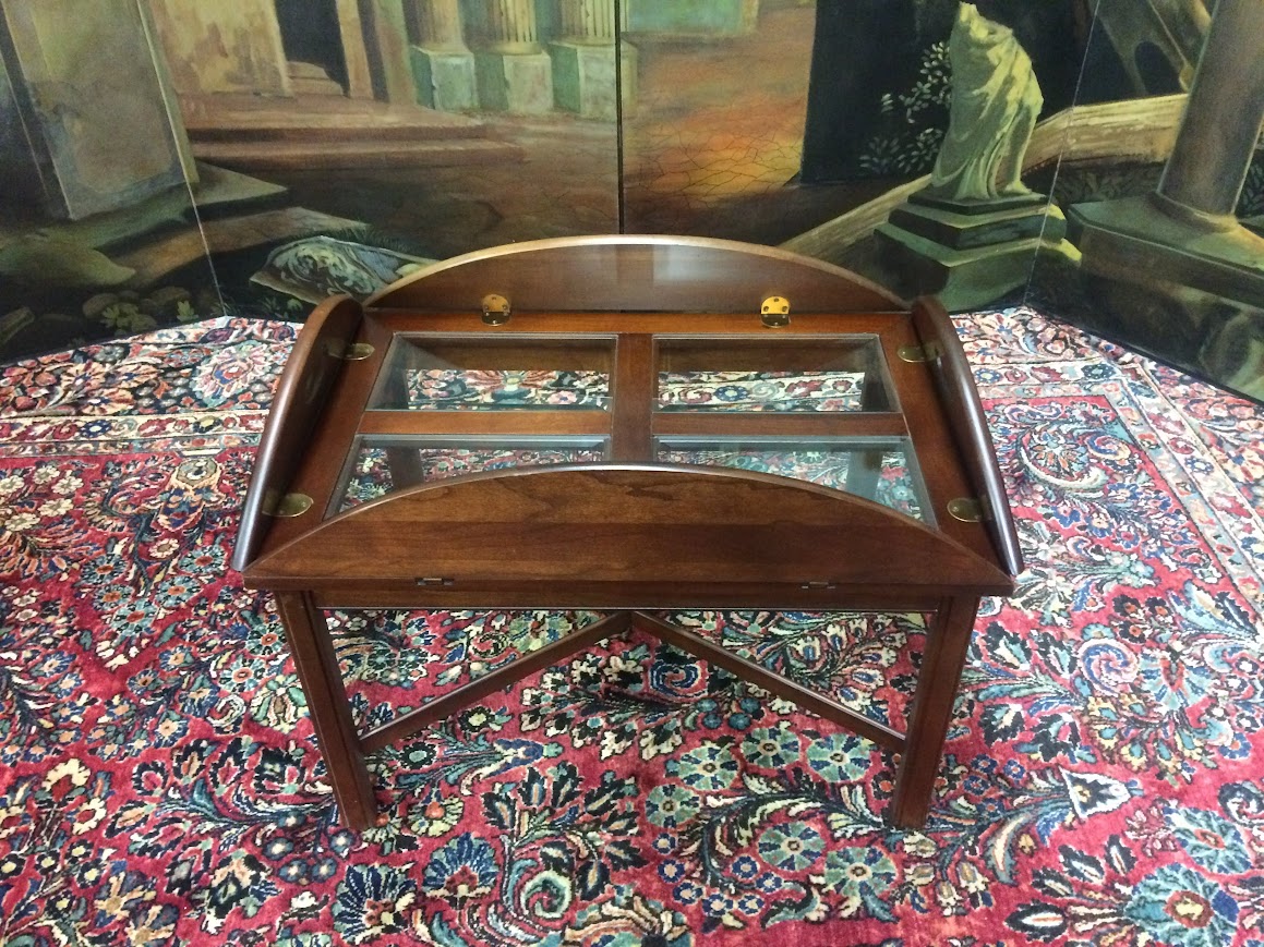 Vintage Cherry Butler's Table, Glass Top Coffee Table - Image 3