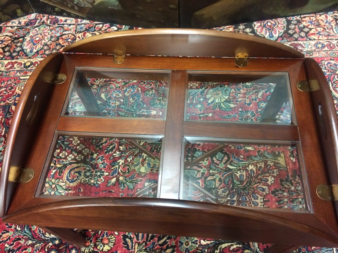 Vintage Cherry Butler's Table, Glass Top Coffee Table - Image 4