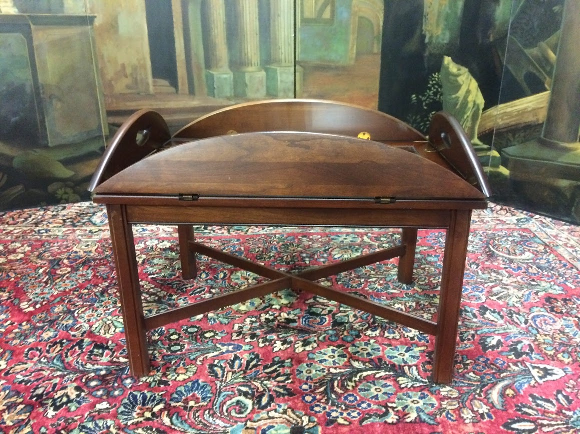 Vintage Cherry Butler's Table, Glass Top Coffee Table - Image 6