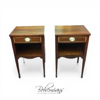 Vintage Banded Mahogany Nightstands, The Pair