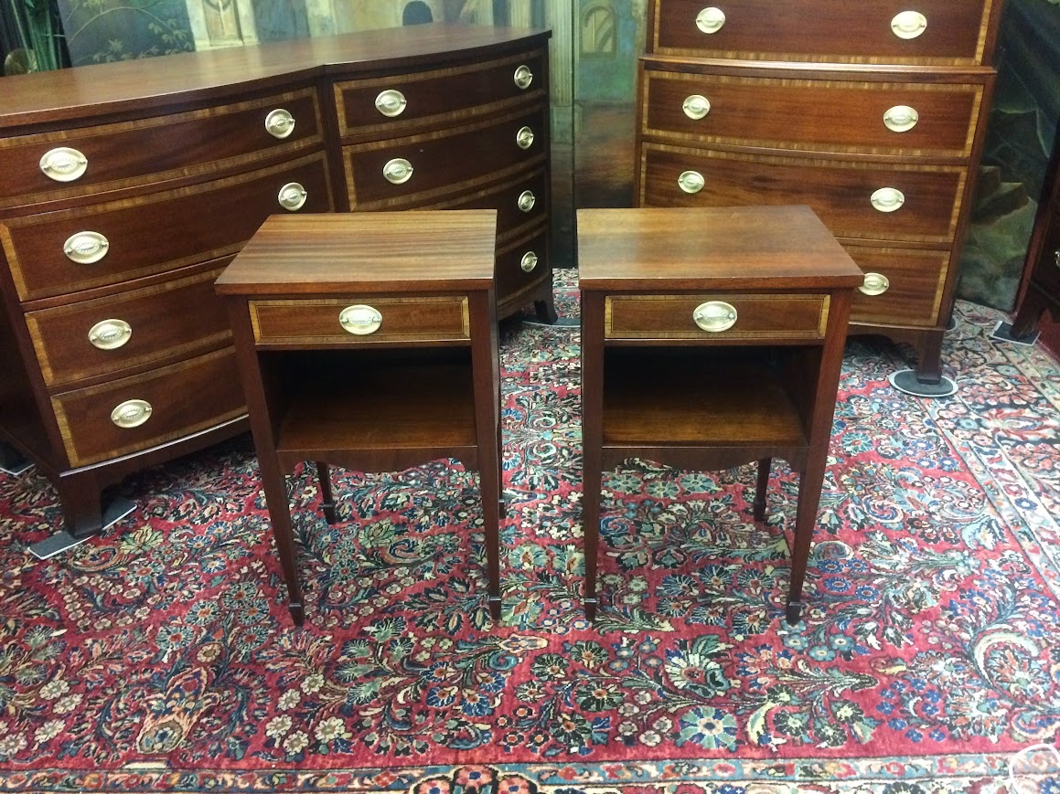 Vintage Banded Mahogany Nightstands, The Pair - Image 2