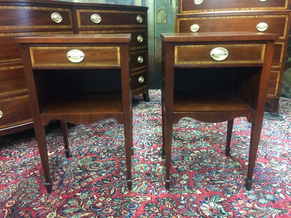 Vintage Banded Mahogany Nightstands, The Pair - Image 3