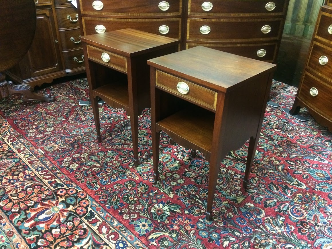 Vintage Banded Mahogany Nightstands, The Pair - Image 4