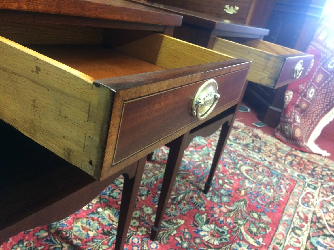 Vintage Banded Mahogany Nightstands, The Pair - Image 7