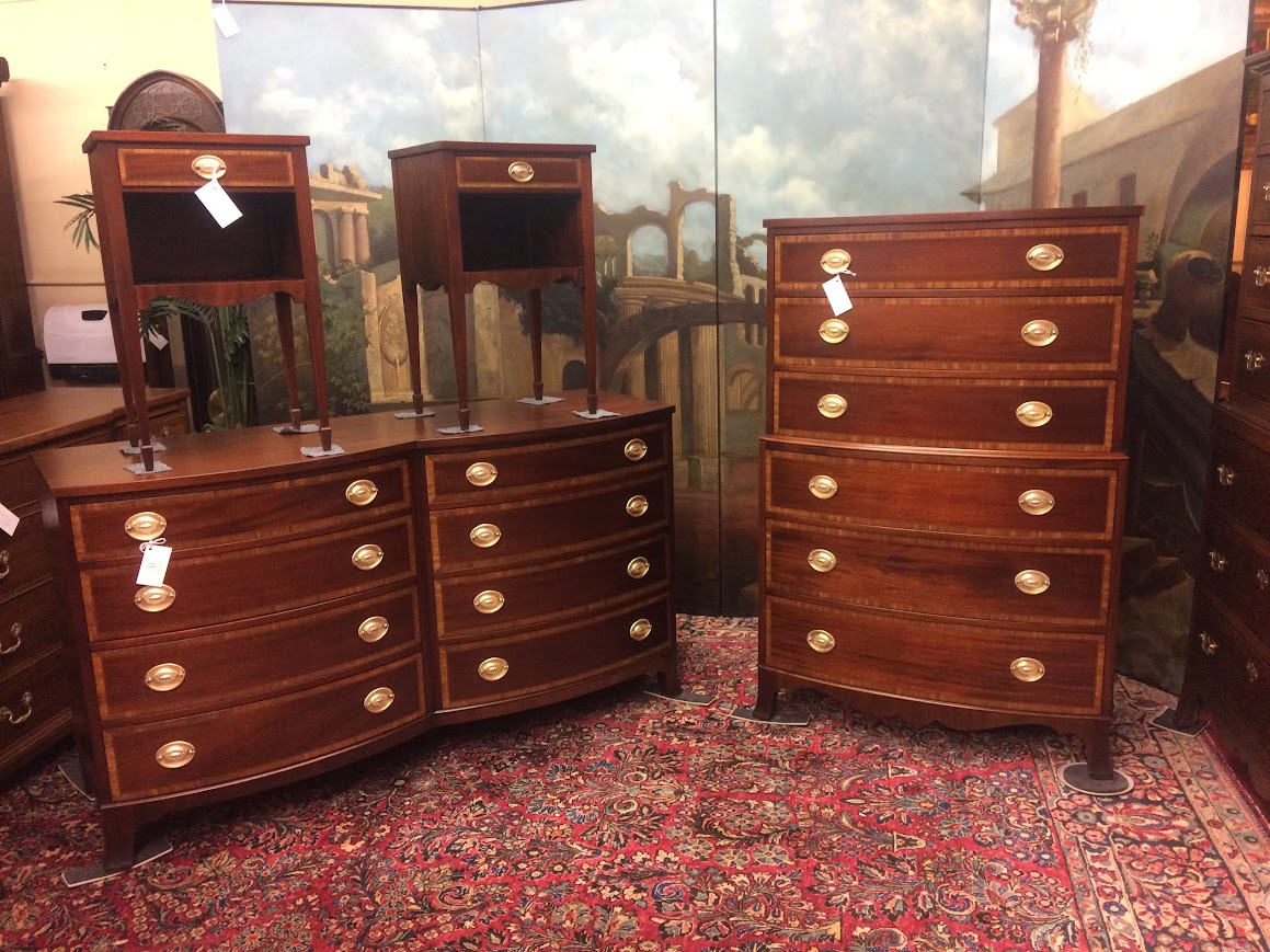 Vintage Banded Mahogany Nightstands, The Pair - Image 10