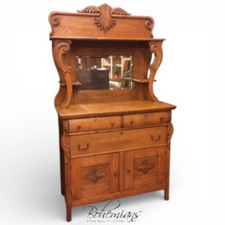 Antique Oak Sideboard with Mirrored Backsplash