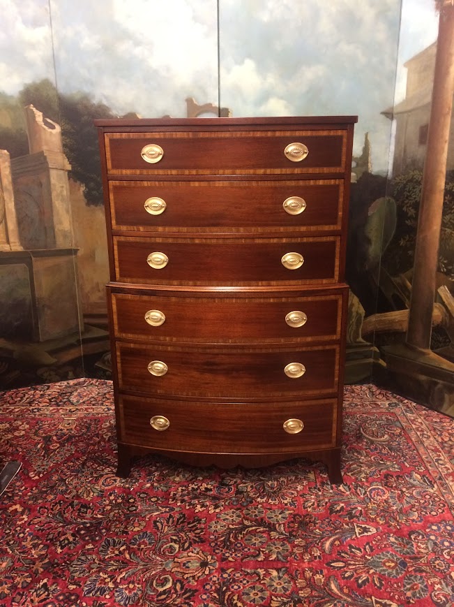 Vintage Banded Mahogany Tall Chest, Chest of Drawers, Chest on Chest - Image 2
