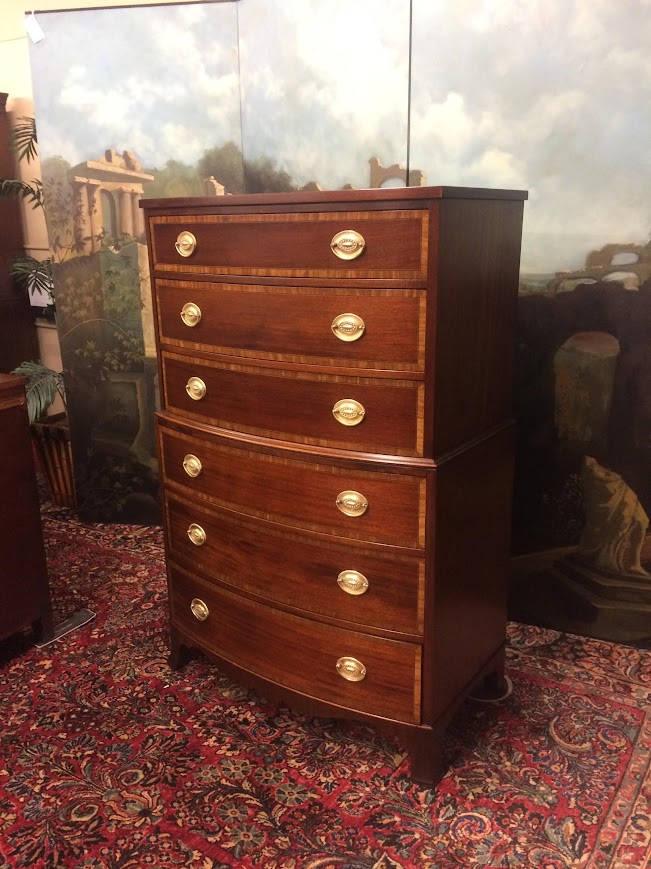 Vintage Banded Mahogany Tall Chest, Chest of Drawers, Chest on Chest - Image 3