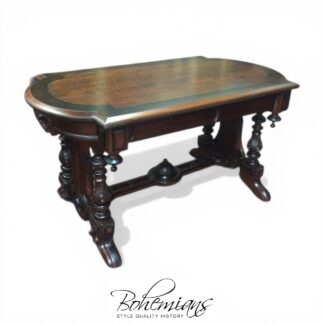 Antique Library Table, Carved Victorian Table