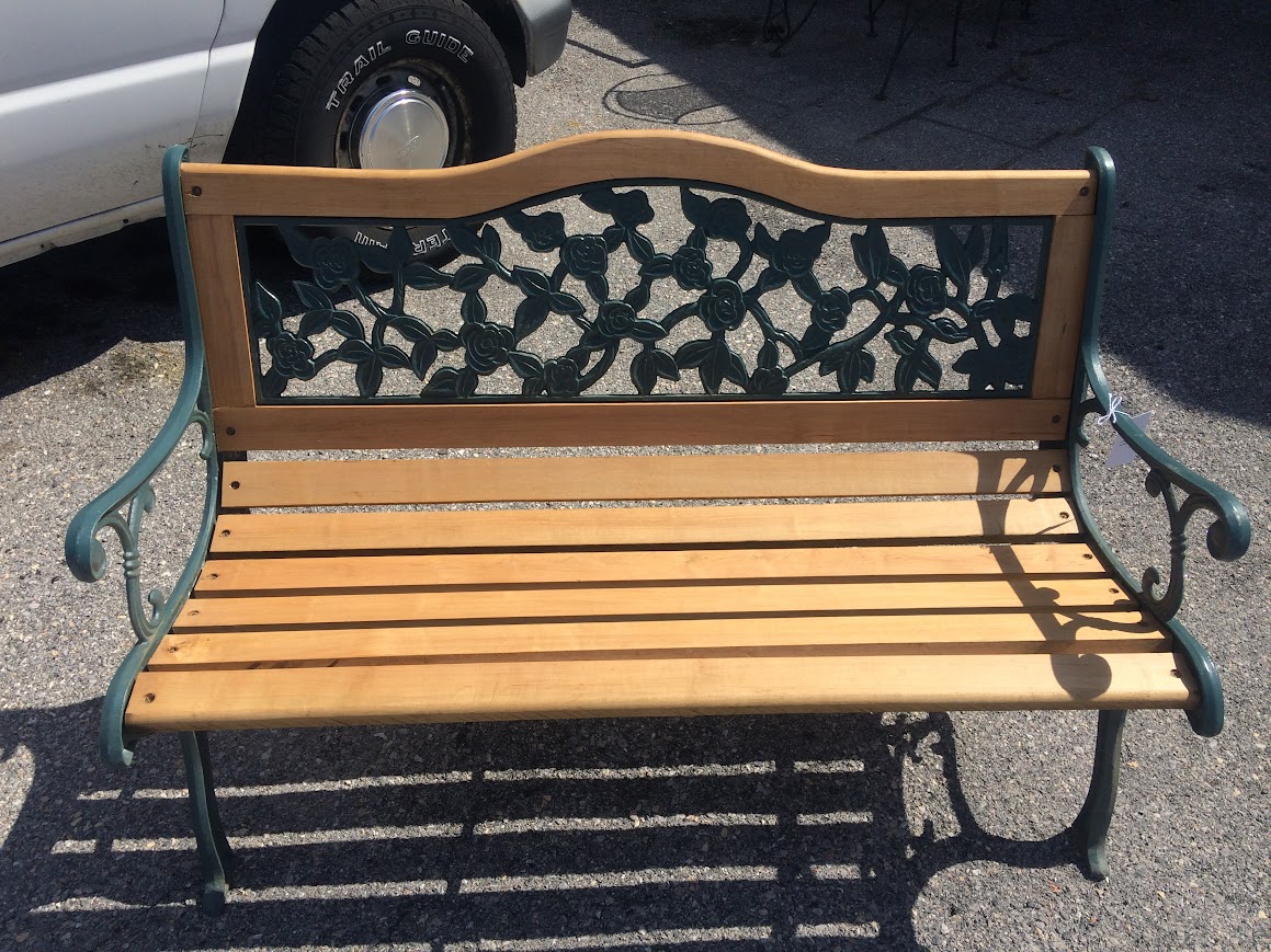 Vintage Cast Iron Park Bench with Maple Seat - Image 2