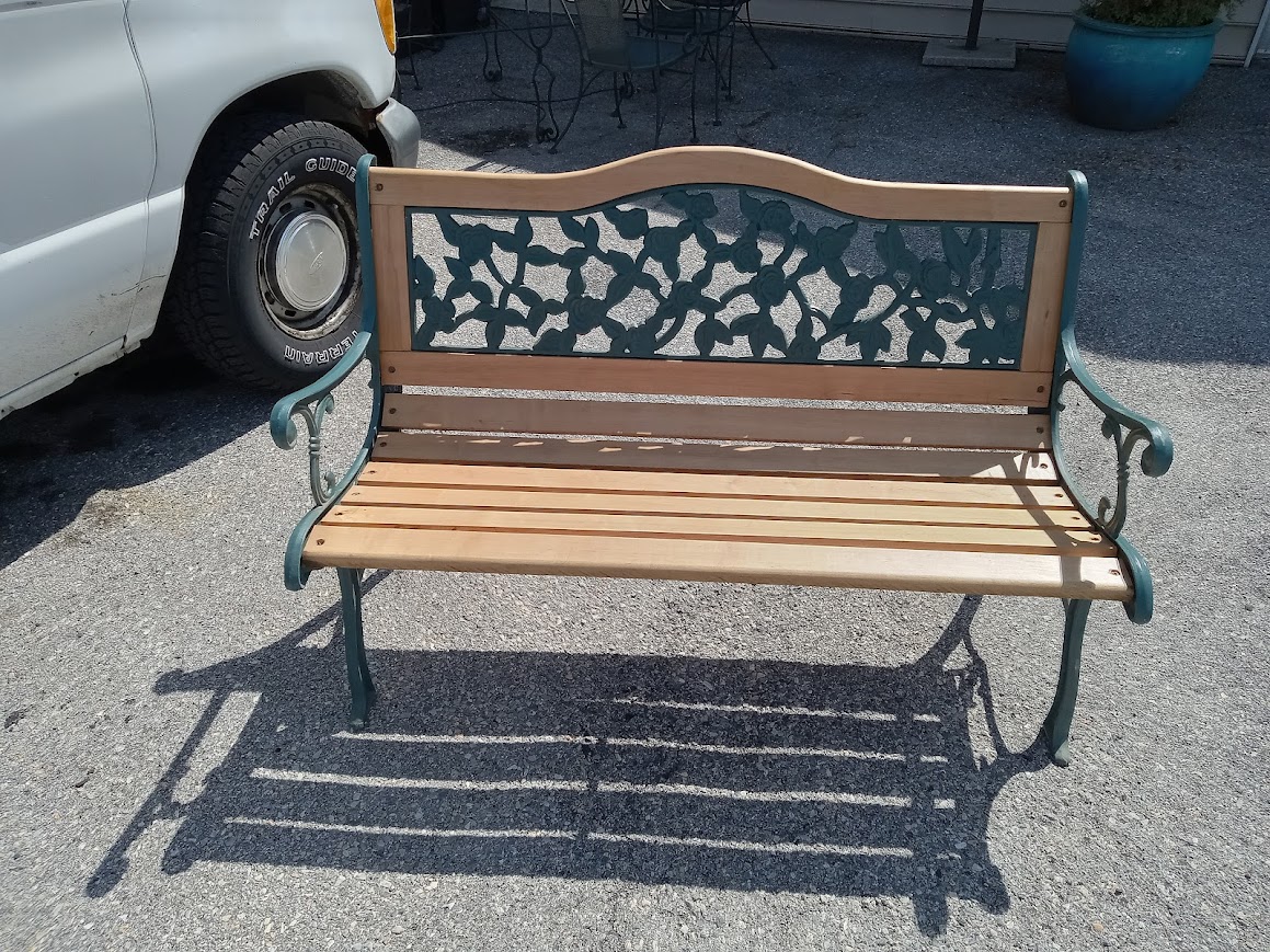 Vintage Cast Iron Park Bench with Maple Seat - Image 3