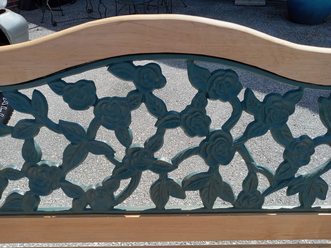 Vintage Cast Iron Park Bench with Maple Seat - Image 4